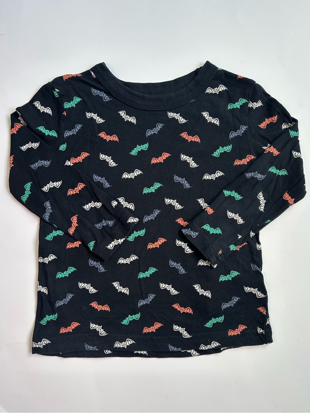 Long-Sleeve Black Kids Top with Colorful Bat Print